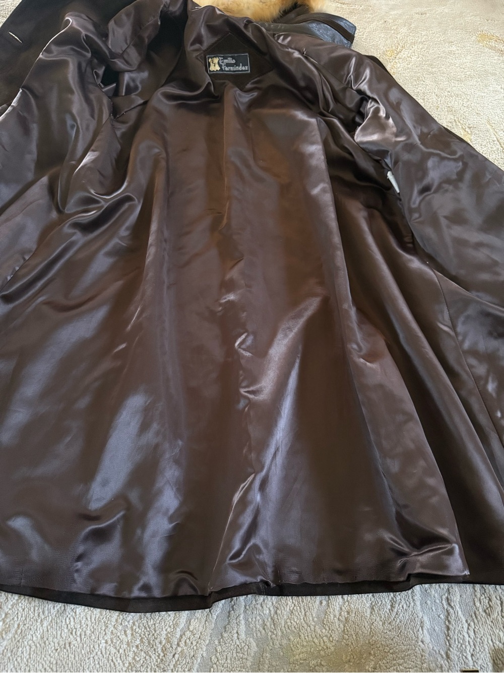 Vintage brown suede leather long line coat jacket with hood fur trim 40 / medium - Picture 8 of 12